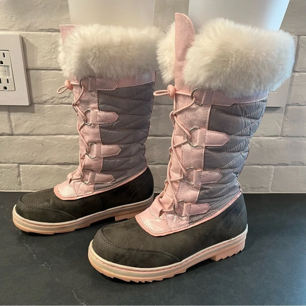 Justice sz 3Y pink lace-up tall insulated duck boots